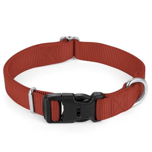 Mikivery Nylon Dog Collar with Quick Release Buckle Soft Adjustable Sturdy for Small Medium Large Dogs Brick,M - color: Brick, size: M：13"-20"
