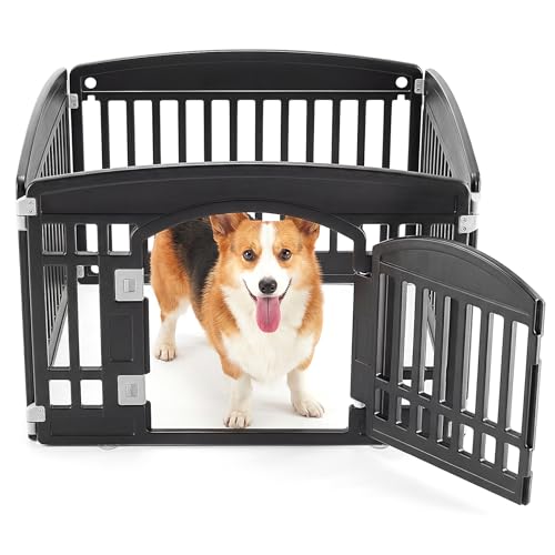 NEWBULIG Dog Playpen 4-Panel, 24IN Puppy Playpen, Stable Dog Play Pen Indoors/Outdoor with Secure Locking Door, Plastic Pet Fence for Small & Medium Dogs - color: Black