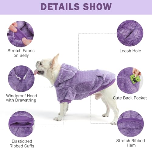 SCENEREAL Fleece Dog Sweaters Hoodie for Small Medium Large Dogs Girls Boys, Plush Fuzzy Dog Clothes Hoodies with Leash Hole, Winter/Fall Puppy Cold Weather Coat, Sherpa Hooded Sweatshirt, Purple ML - color: Purple, size: Medium-Large