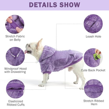 SCENEREAL Fleece Dog Sweaters Hoodie for Small Medium Large Dogs Girls Boys, Plush Fuzzy Dog Clothes Hoodies with Leash Hole, Winter/Fall Puppy Cold Weather Coat, Sherpa Hooded Sweatshirt, Purple L - color: Purple, size: Large