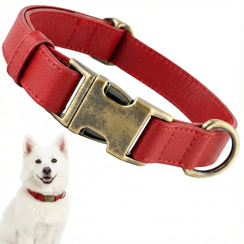 Dog Collars for Small Dogs Silicone Leather Dog Collars Soft Flexible Waterproof Odor-Proof Durable Thick Classic Adjustable Pet Puppy Collar (Red, Medium (12.5-20" Neck)) - color: Red, size: Medium (12.5-20" Neck)