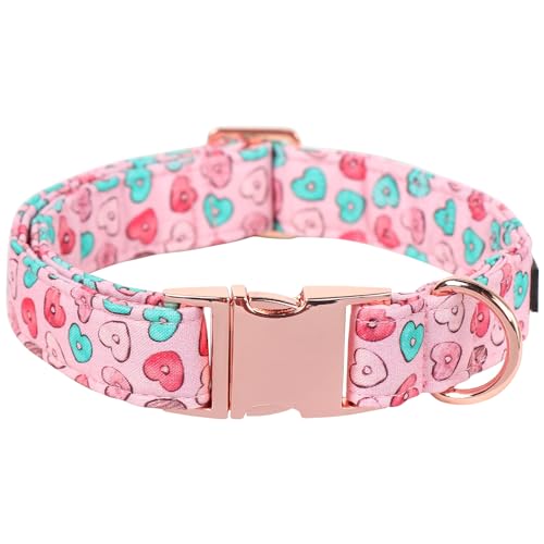 Maca Bates Valentines Dog Collar Comfortable Soft Heart Dog Collar with Metal Buckle Adjustable Puppy Collar Valentine for Small Medium Large Dog - color: Valentine-pink heart, size: S