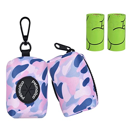 Dog Poop Bag Holder Leash Attachment, Waste Bag Dispenser Zippered Pouch, Fits Any Leash, Includes Free Roll of Bags, 2 Pack - Blue Pink Camouflage - color: Blue Pink Camouflage