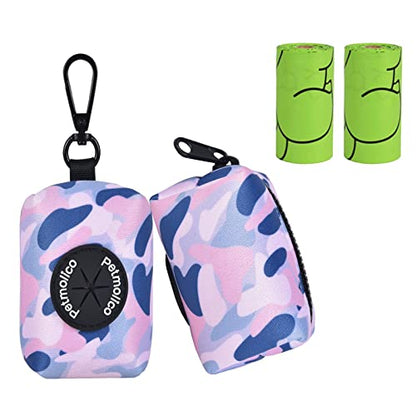 Dog Poop Bag Holder Leash Attachment, Waste Bag Dispenser Zippered Pouch, Fits Any Leash, Includes Free Roll of Bags, 2 Pack - Blue Pink Camouflage - color: Blue Pink Camouflage