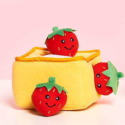 ZippyPaws Zippy Burrows Interactive Dog Toys - 3 Pack Food Miniz Refills for Hide and Seek Dog Toys, Plush Dog Puzzles and Colorful Squeaky Dog Toys, Strawberries