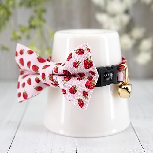 Ultra Joys Breakaway Cat Collar with Bells - Kitten Collar with Bowtie Strawberry Small - color: Strawberry-Bowtie Collar, size: Small