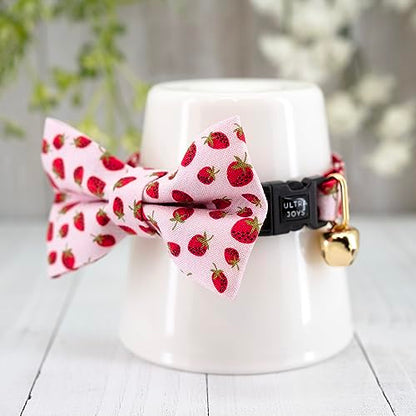 Ultra Joys Breakaway Cat Collar with Bells - Kitten Collar with Bowtie Strawberry Small - color: Strawberry-Bowtie Collar, size: Small