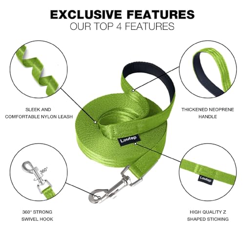Dog Training Leash 15ft 20ft 30ft 50ft 100 feet - Extra Long Leash for Dogs with Padded Handle for Small Medium & Large Puppy Breed, Outdoor obedience, Agility Nylon Recall line Lead