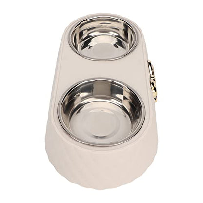 Stainless Steel Double Pet Bowls with Bowknot Decor Holder, Prevent Slip Cat and Dog Food Water Bowls, Cat Food Bowl Elevated, Dog Bowls Elevated, Cat Food and Water Bowl Set(Beige) - color: Beige