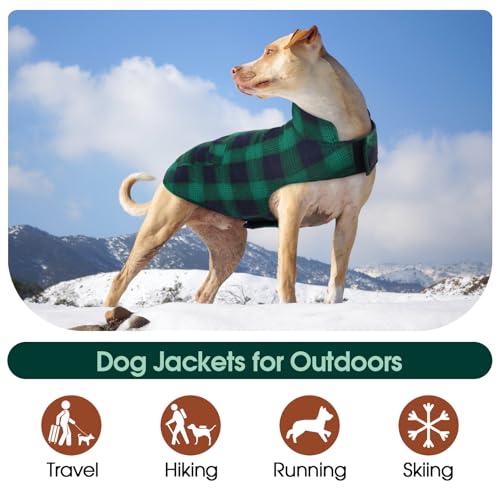 Kuoser Reversible Winter Coat, British Style Jacket for Small Medium Dogs - Warm, Windproof Puppy Cold Weather Vest, Green M - color: Green Plaid, size: M (Chest Girth: 17.3-20.9'')