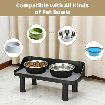 Elevated Dog Food Bowl Stand, 0.9-8.39 in Adjustable Raised Feeding Station, Splash Proof Pet Feeder with Non-Slip Silicone Pad, Neck Protection Eating Table for Large Medium Puppy Dogs Cats