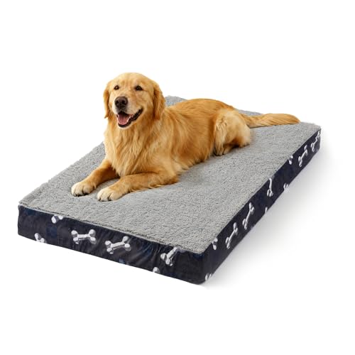 Dog Beds for Large Sized Dog Comfy Orthopedic Pet Bed with Waterproof Lining & Removable Washable Cover, Soft Sherpa Dog Crate Bed with Anti Slip Bottom, 35x22 Inch Navy - color: Navy, size: 35.0"L x 22.0"W x 3.5"Th