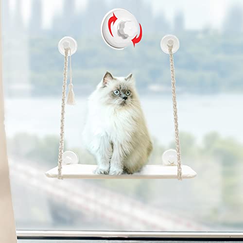 Mkono Cat Window Perch Macrame Boho Cat Hammock Wall Mounted Cat Bed for Indoor Cat, Pet Resting Seat Safety Space Saving Cat Shelves with Screw Suction Cups