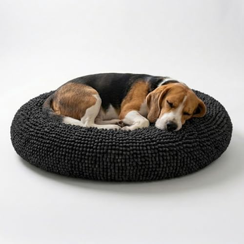 Muddy Mat®Cloud K-9 Bed for Dogs & Cats, Soft & Relaxing Donut Dog Bed, Chenille Material, Removable Cover, Washable & Dryer Safe–Black Medium(35'x35') - color: Black, size: Medium (35''X35'')