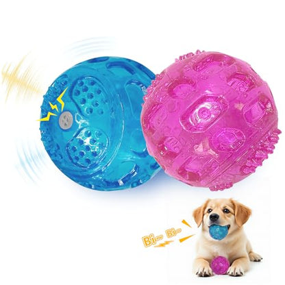 RICHIE Ultra Durable Squeaky Dog Balls 3 Inch for Large Medium Dogs, Tough Chew Toys for Aggressive Chewers, Floating Fetch Balls for Pool Play, Teeth Cleaning Dog Toys 2 Pack Red + Blue - color: Red + Blue