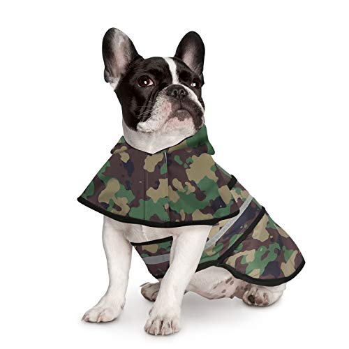 HDE Dog Raincoat Jacket Reflective Adjustable Hooded Pet Poncho Rain Coat with Leash Hole for Small to X-Large Dogs Camo - S - color: Green Camo, size: Small