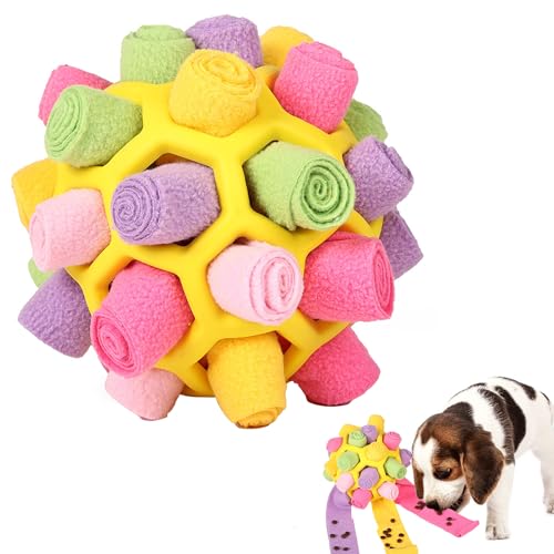 Mira's Pocket Dog Snuffle Ball Toy, Mental Stimulation Chew Toy for Dogs & Cats, 14cm Licking Mat Treat Dispensing Ball with Hollow Design, Slow Feeder for Fast Eaters (Yellow) - color: Yellow
