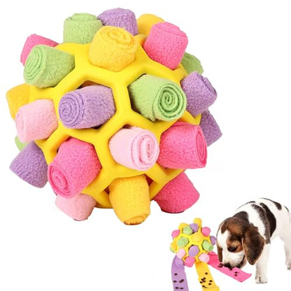 Mira's Pocket Dog Snuffle Ball Toy, Mental Stimulation Chew Toy for Dogs & Cats, 14cm Licking Mat Treat Dispensing Ball with Hollow Design, Slow Feeder for Fast Eaters (Yellow) - color: Yellow