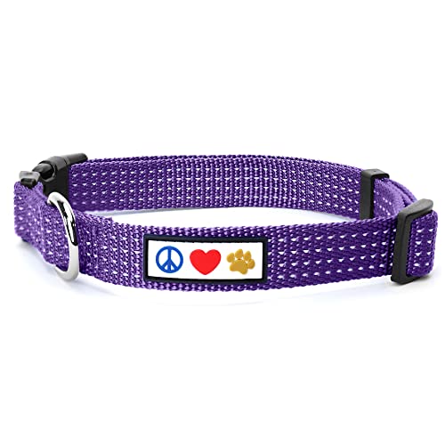 Pawtitas Reflective Dog Collar for X-Small Dogs – Adjustable Nylon Puppy Collar with Quick-Release Buckle | Fits Neck 8–13 in | Night Safety Training Collar | XS | Purple - color: Purple, size: X-Small (Pack of 1)