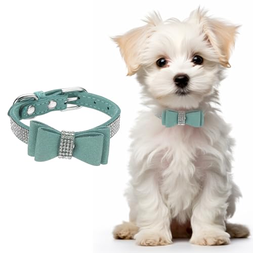 Cute Dog Collar with Bling Rhinestone, Bling Dog Collar Adjustable Leather Diamond Sparkling Jewel Accessories 12", (Light Blue), Intended for Teacup/Cat/Small Medium Large Pet - color: Light Blue, size: 12 Inch