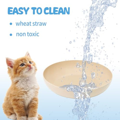 [8 Pack] Cat Dishes Whisker Friendly, Shallow Wide Cat Food and Water Bowl, Durable Wheat Straw Cat Bowls for Indoor Cats - color: light color