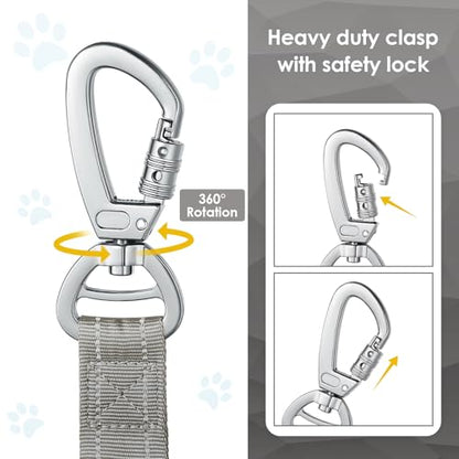 AUBELL Tactical Dog Leash Heavy Duty,4-6ft Reflective Strong No Pull Bungee Leash for Small Dogs with Comfortable Padded Double Handle,Car Seat Belt,360 Degree Rotating Carabiner,Grey - color: S-Grey(4-6FT)