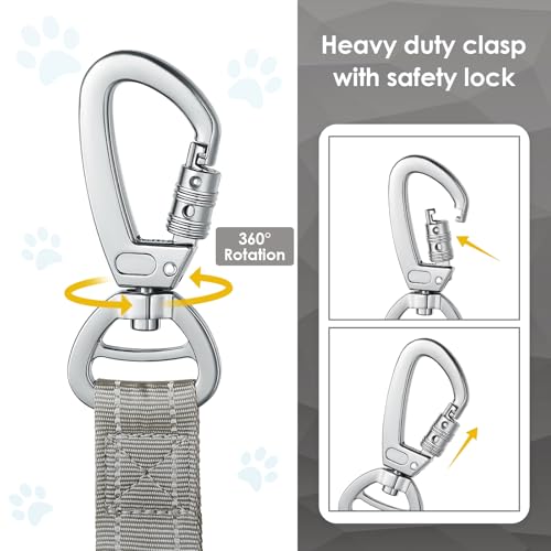 AUBELL Tactical Dog Leash Heavy Duty,4-6ft Reflective Strong No Pull Bungee Leash for Small Dogs with Comfortable Padded Double Handle,Car Seat Belt,360 Degree Rotating Carabiner,Grey - color: S-Grey(4-6FT)