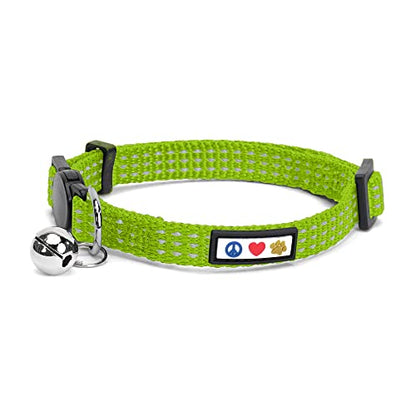 Pawtitas Reflective Green Cat Collar with Safety Buckle and Removable Bell for Kitten and Cats - color: Reflective Green