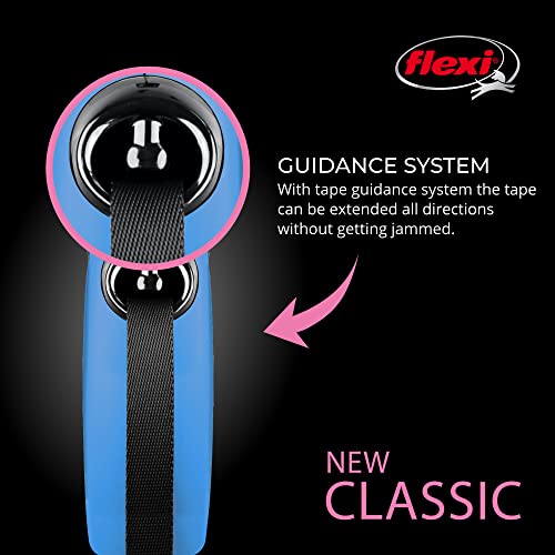 FLEXI New Classic Tape Retractable Dog Leash for Medium Dogs Upto 55 lbs. – 16 ft., Blue | Tangle Free Pet Walking Leash with One-Handed Brake, Pause, Lock|German Quality Product - color: Blue, size: Medium - 16 Feet (Tape)