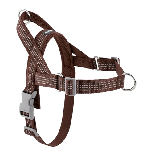 No Pull Dog Harness with Handle, Adjustable Mesh Padded Reflective Walking Harness with Front Clip for Small Medium Large Dogs – Quick Fit No Escape for Training and Hiking (Chocolate, XL) - color: Chocolate, size: XL