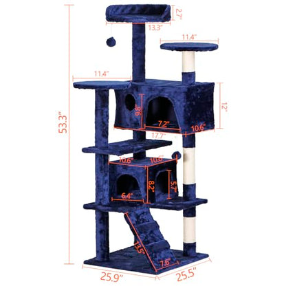 Nova Microdermabrasion 54 in Cat Tree Tower for Indoor Cats Multi-Level Cat Condo Cat Bed Furniture with Scratching Post Kittens Activity Center - color: Blue