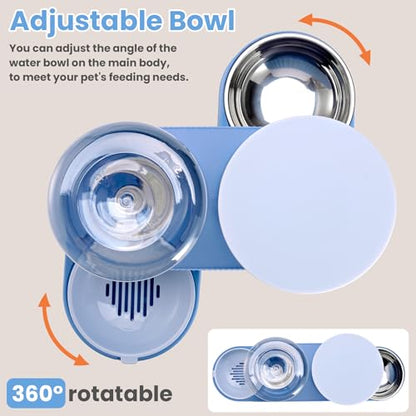 2 Pack Automatic Cat Feeder Stainless Steel Water Dispenser Gravity Food Feeder and Waterer Set with Pet Food Bowl for Small Medium Kitten Puppy Pets Large Capacity(Blue) - color: Blue