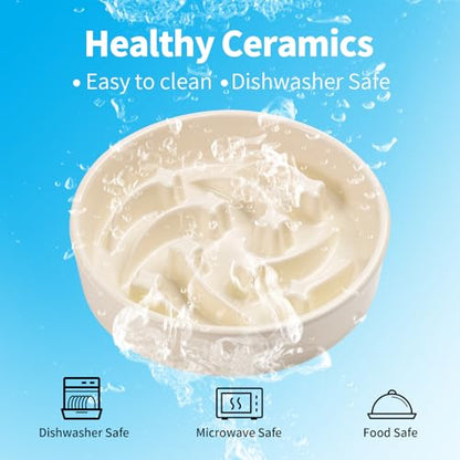 8.26 in Milk White Dog Bowl Slow Feeder Ceramic for Medium and Large Breed,Elevated/Raised Slow Feeding Dog Food Water Dish Heavy Weighted,Puzzle Eating Bowl Modern Maze Meteor - color: Upgraded Milk White Slow Feeder Elevated