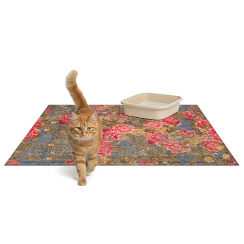 Lovewag Pets Cat Litter Box Mats 2 Pack - Large 36x48 Inch Machine Washable, Easy Clean, Non-Slip, Waterproof Mats for Indoor Cats - Kitty Litter Mess Control & Urine Floor Protection (Heirloom Rose) - color: Heirloom Rose, size: 36x48 inches (Pack of 2)