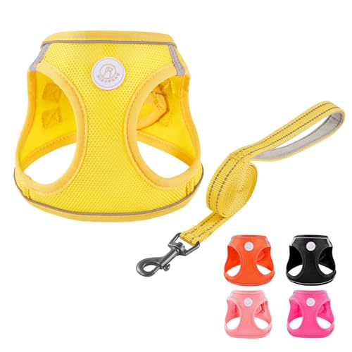 Soft Mesh Dog Harness and Leash Set, No Pull Puppy Harness and Leash Set, Reflective Step in Harness for Small Medium Dogs, Easy Walk Escape Proof Vest Harnesses (Yellow, XXS) - color: Yellow, size: XXS