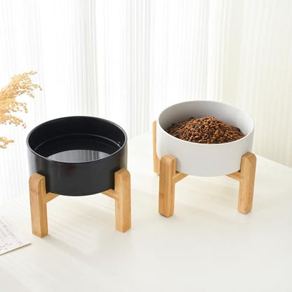 8'' Ceramic Raised Dog Bowl - 70Oz Dog Food & Water Bowl with Elevated Non-Slip Bamboo Stand, Dishwasher & Microwave Safe, Anti Vomiting Heavy Duty Pet Bowl for Medium and Large Dogs, Black - color: 1 x Bowl + Stand - Black, size: 8 inch