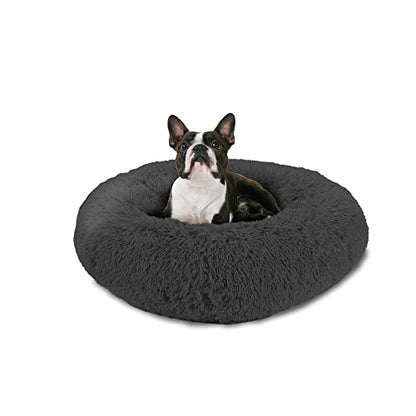 Arlee Donut Round Pet Dog Bed - Memory Foam - Calming Reduce Anxiety - Shaggy Vegan Fur - Assembled USA, Black - color: Black, size: Medium