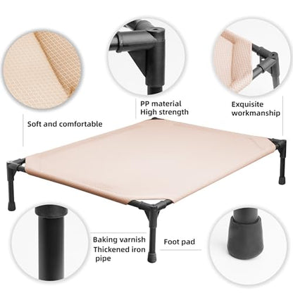 Soft Mesh Elevated Pet Bed for Large Medium Dogs Outdoor Resting Cot with Water-Resistant, Air-Permeable, Cooling and Anti-Skid Portable Dog Bed, Up to 120 lbs, 43.2" L x 31" W x 7.5" H, Beige