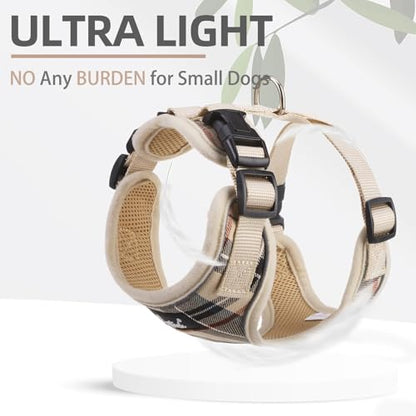 PUPTECK Soft Mesh Dog Harness and Leash Set Pet Puppy Cat Adjustable Reflective Padded Vest No Pull Harnesses, Beige, XS - color: Beige, size: XS (NECK: 11-13", CHEST: 11-15")