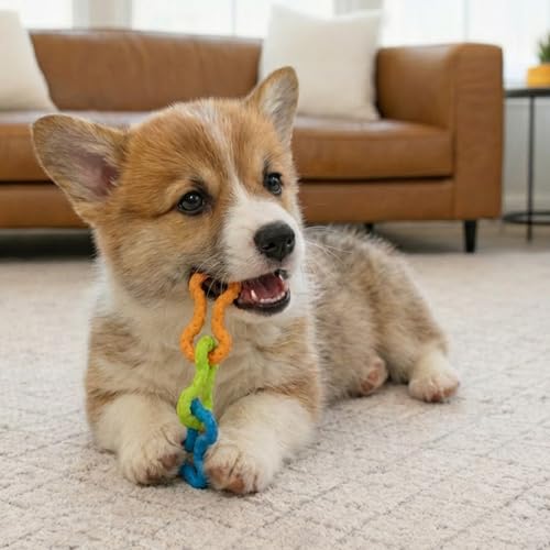 Bone Tugz Tug & Chew Dog Toy — Bendy, Textured Rubber for Tug-of-War, Light-Moderate Chewers, Teething Puppies & Small Dogs, 6.25" x 1.75" - color: Bonetugz Blue