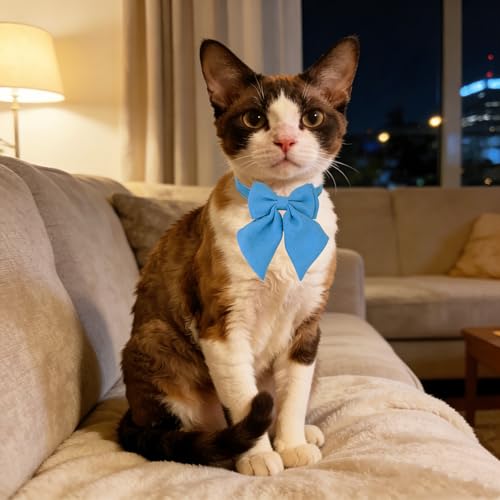 Cat Collar with Bow Tie Bell Breakaway Kitten Small Pet Safety Solid Wedding Basic Pure Color Suede Soft Adjustable Sailor Bow-[1pc] Blue - color: Sailor Bow-[1pc] Blue