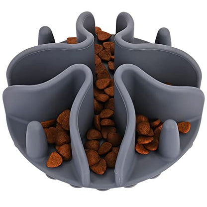 Slow Feeder Insert for Dogs & Cats, 3 Sizes Food-Grade Silicone Anti-Choking Puzzle Feeder, Non-Slip Suction Cup Design, Fits Most Bowls, Bloat Stop Pet Feeding Solution - color: Grey, size: Small 4 inchs