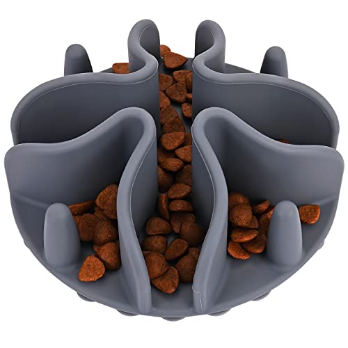 Slow Feeder Insert for Dogs & Cats, 3 Sizes Food-Grade Silicone Anti-Choking Puzzle Feeder, Non-Slip Suction Cup Design, Fits Most Bowls, Bloat Stop Pet Feeding Solution - color: Grey, size: Large 5.5 inchs