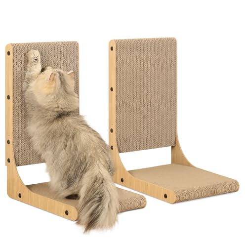 Zakkart 2-Pack Cat Scratching Board, 19.7'' Tall Cardboard L Shape Vertical Cat Scratchers for Indoor Cats, Cat Scratching Post for Wall and Couch, Medium - size: Medium 2PC (19.7'' tall)
