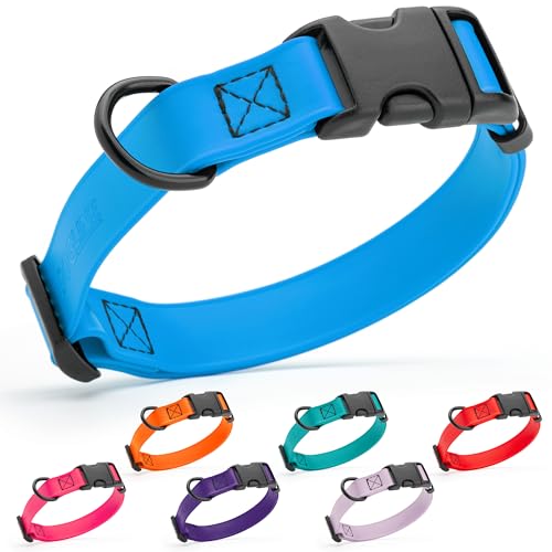 Dogline Biothane Waterproof Dog Collar with Quick Release Buckle Strong Coated Nylon Webbing with Odor- Proof for Easy Care Easy to Clean Fits Small Medium or Large Dogs, Dogline Blue 1" W 15-23" L - color: Cerulean Blue, size: 1"W by 15-25"L