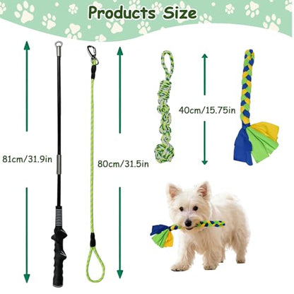 Flirt Pole for Dogs Heavy Duty, Interactive Chase & Tug of War Teaser Wand with Detachable Replacement Knot Ball and Rope Chewing Toys Flirt Stick for Small Medium Large Dogs Exercise & Training - color: green