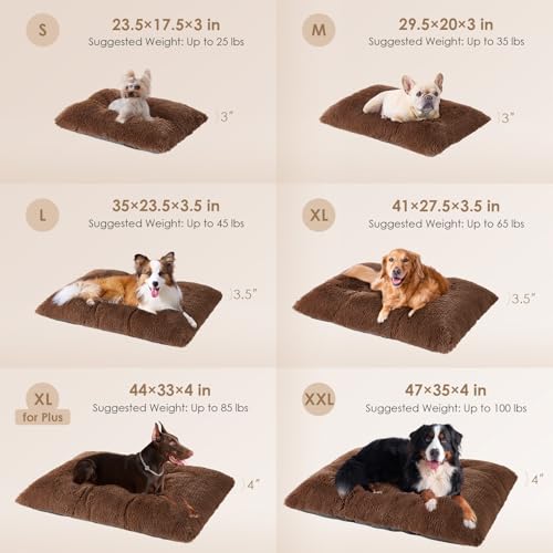 EHEYCIGA Fluffy Dog Crate Bed for Small Dogs, Plush Faux Fur Crate Pad, Calming Anti Anxiety Small Dog Bed, Washable Soft Warm Mat with Non-Slip Bottom, Coffee - color: Coffee, size: 23.6 x 17.5