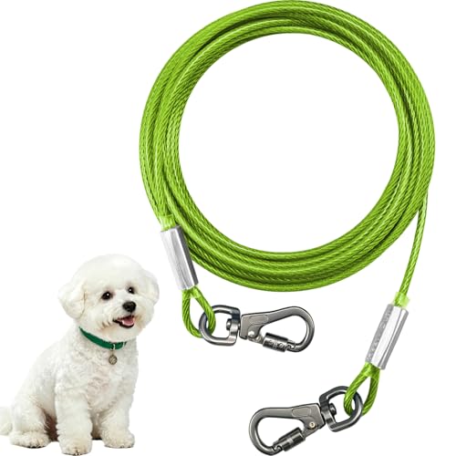 Dog Tie Out Cable - Chew Proof Steel Wire Lead - 360° Tangle Free Outdoor Leash for Pups - Dog Runner Cable for Small to Medium Dogs (Green, 45lbs/50ft) - color: Green, size: 45lbs/50ft