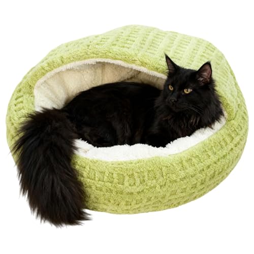 Hooded Calming Cat Cave - Hooded Kitten Bed, Cat Tent for Home Bedroom Balcony, Pet Bed with Thick Padding, Pet Sleeping House, Cave Cushion for Indoor Shelter Living Room Apartment - color: Green