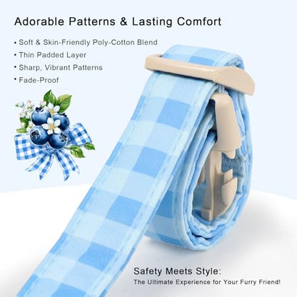 Boy Dog Collar Blue Gingham Dog Collars for Puppy Small Dogs - Lightweight Adjustable Spring/Summer Plaid Male Female Dogs Everyday Collar with Safety Buckle XS - color: Blue Gingham, size: XS